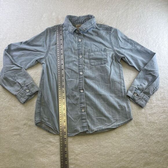 Cat & Jack Large Denim Collared Button Down shirt 10 / 12 - Picture 3 of 12